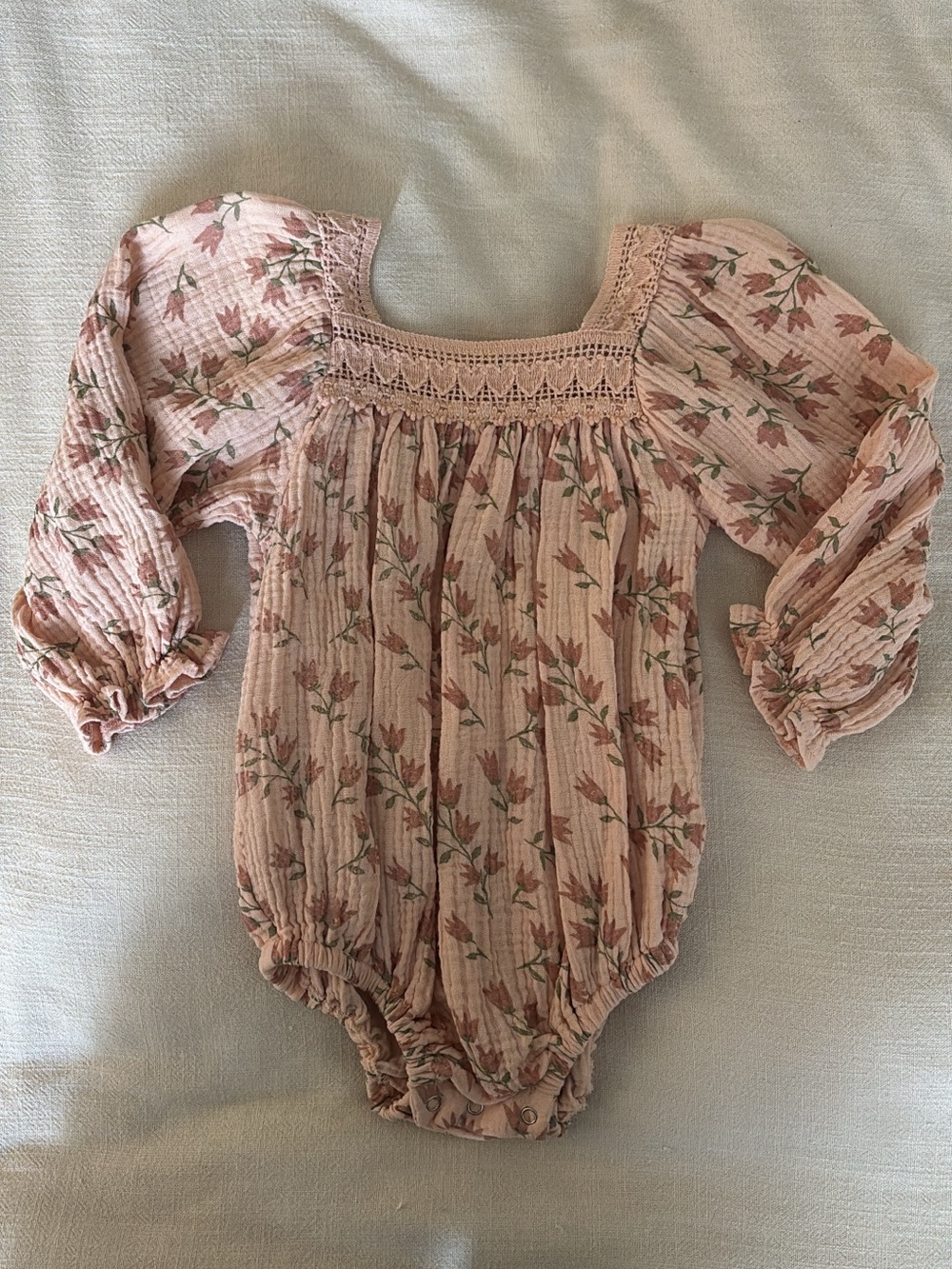 Blush Floral Smocked Long-Sleeve Baby One-Piece